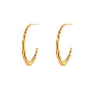 Minimalist golden V-shaped teardrop hoop earrings with polished stainless steel finish