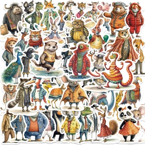 Waterproof Cartoon Anthropomorphic Animal Stickers Watercolor Graffiti Decals For Journal Laptop Luggage DIY Decoration