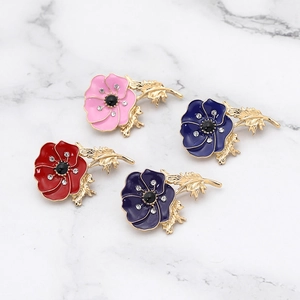Vintage Alloy Enamel Poppy Flower Brooch Rhinestone Memorial Pin For Clothes Backpack Lest We Forget Remembrance Jewelry