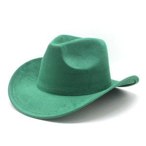 Detail of dark green fedora stitching and premium felt texture on wide brim cowboy hat