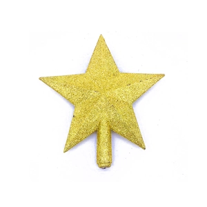 Close-up of golden glitter Christmas tree topper star with cylindrical mounting base