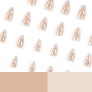 Minimalistische mandelförmige Klebenägel mit Nude-Farbverlauf und glänzendem Jelly-Finish