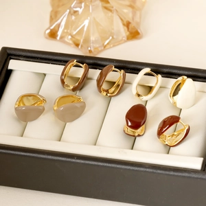 French vintage enamel teardrop earrings in coffee, white, grey, and burgundy colors