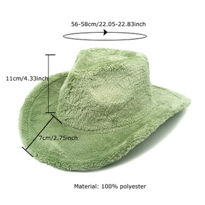 Green faux rabbit fur cowboy hat for women, fluffy polyester wide brim fedora style