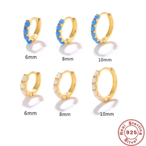 925 Sterling Silver Hoop Earrings 18K Gold Plated Round Opal Huggie Jewelry For Women Minimalist Elegant Luxury Style