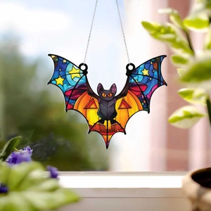 Halloween Bat Window Hanging Ornament Stained Acrylic Suncatcher Gothic Style For Home Party Decoration