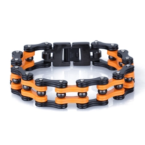 Bracciale a catena da bici punk industriale in acciaio inossidabile nero e arancione