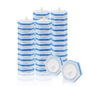 Bulk disposable hexagon toilet brush sponges with blue and white cleaning layers