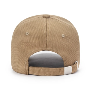 Khaki baseball cap with metallic adjustment buckle and premium twill woven texture