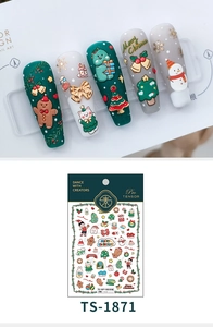 5D Christmas embossed nail stickers featuring snowman and gingerbread man designs