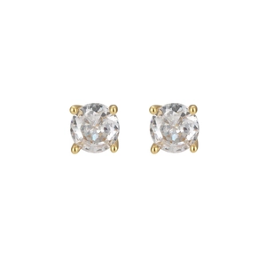 Classic S925 sterling silver mini stud earrings with round gold-plated claw-set zircons