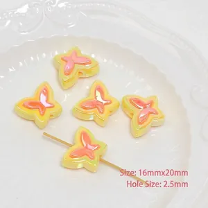 UV plated acrylic bow beads in iridescent yellow and orange gradient for DIY jewelry making
