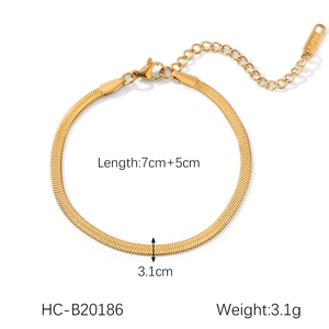 Detail of 18K gold stainless steel snake chain bracelet with lobster clasp and extension