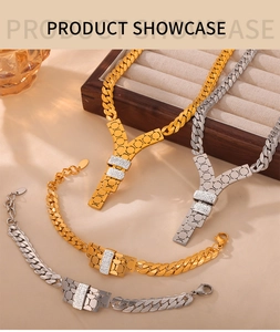 Detailed view of gold and silver cuban chains with diamond-set hexagonal pendants