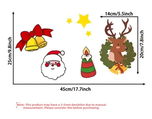 Detailed dimension guide for Christmas wall decals featuring reindeer and Santa Claus motifs