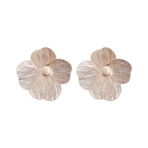 Elegant rose gold metal flower stud earrings with brushed texture and petal design