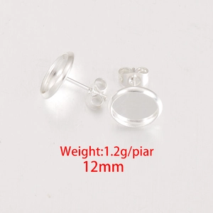 Detailed view of silver stainless steel earring base with 12mm bezel and butterfly back