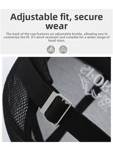 Macro view of breathable mesh baseball cap with adjustable metal buckle closure