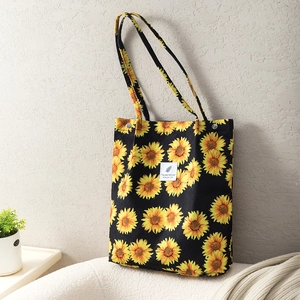 Bolso tote de lona con estampado de girasol para mujer, bolso de hombro informal grande y elegante.