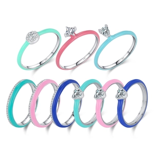 S925 sterling silver colorful enamel rings with various gemstone shapes in pastel tones