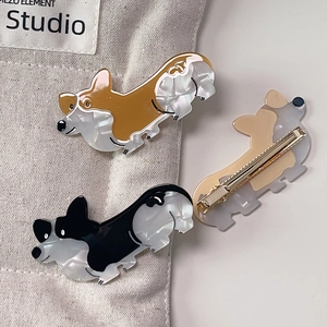 Cute corgi dog hair clips made of acetate material for women and girls set of three