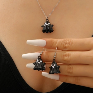 Bohemian Halloween ghost necklace and earrings set featuring cute cartoon ghost charms