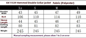 Detailed size chart for V-neck contrast piping jacket and wide-leg pants two-piece set