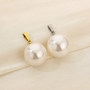 Elegant white pearl pendant with gold and silver titanium steel clasp on silk