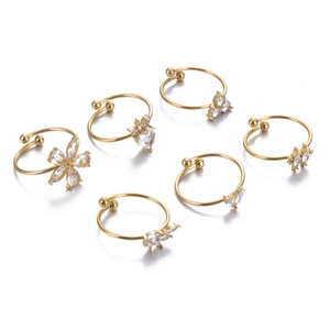 Set di 6 gioielli in acciaio dorato con zirconi a forma di cuore, fiore e fiocco
