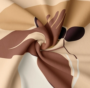 Nahaufnahme von Stoff mit abstraktem Geometrie-Druck, feinem Twill und edlem Fall