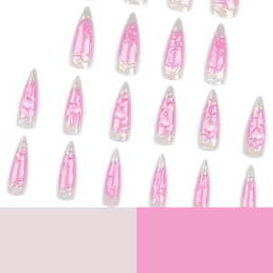 Pink gradient long stiletto press-on nails with sparkling glitter finish for manicure