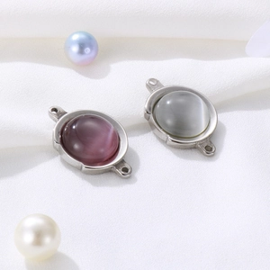 DIY round stainless steel cat eye stone pendants on white silk with pearls decoration