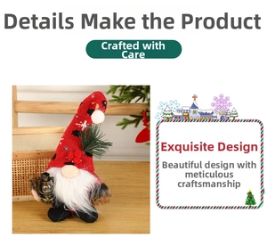 Close-up of a Christmas gnome figurine with red knit hat, long white beard, and vintage lamp