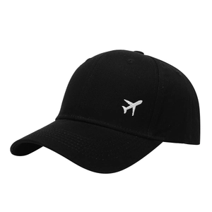 Casquette de baseball noire avec broderie d'avion blanche en sergé de coton