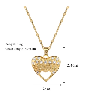 Detailed view of MAMA heart pendant with crystal inlay and technical specifications