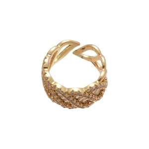 Elegante anello aperto placcato oro in stile coreano con zirconi champagne brillanti