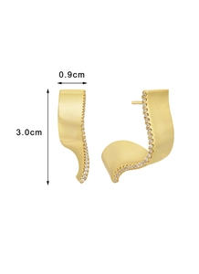 Detail of gold-plated geometric earrings with zircon inlay showing 3.0cm height dimensions