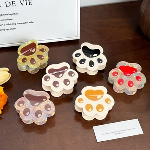 Cute Cat Paw Hair Claw Clip Acetate Marbled Animal Print Accessories For Women Girls Nonslip Grip Strong Hold
