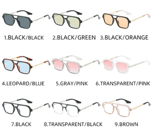 Collection of retro square pilot sunglasses in nine colors with metal temples