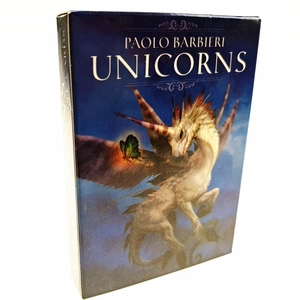 Detailed view of Paolo Barbieri Unicorns Oracle cards box featuring fantasy artwork