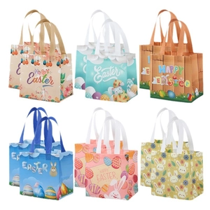 Lot de 6 sacs cadeaux de Pâques réutilisables en non-tissé avec motifs lapin et œufs
