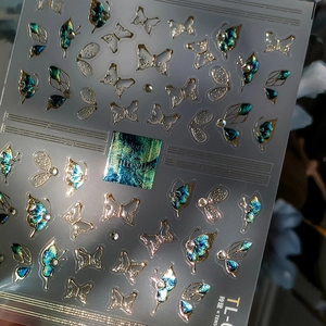 5D colorful butterfly nail stickers with 3D embossed laser gold and metallic finish