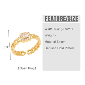 Detail van de 18K vergulde kettingring met zirkoon en breedte-afmeting van 0,7 cm
