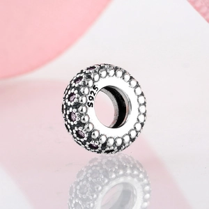 925 sterling silver spacer bead with purple cubic zirconia pavé flower for DIY bracelets