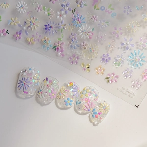 Detail of 3D jelly flower nail stickers TO-3828 with colorful macaron floral patterns