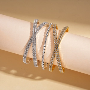 Luxurious geometric crisscross and beaded bangle set with sparkling rhinestones