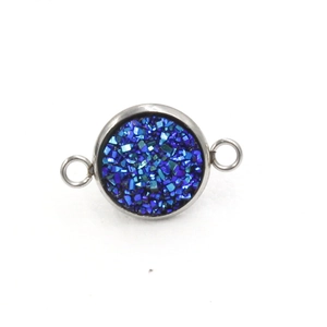 Zilveren roestvrijstalen connector met blauwe glitter voor DIY-sieraden maken