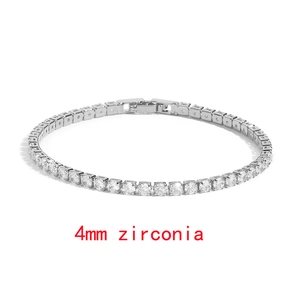 Detail shot of a 4mm silver zirconia tennis bracelet showing the clasp and clear cut stones