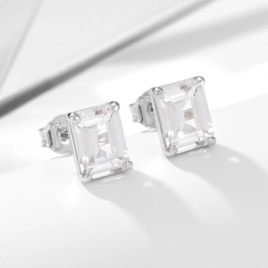S925 sterling silver square zircon stud earrings with classic four-prong setting for women