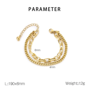 Detailed size parameter view of golden double-layer stainless steel chain bracelet